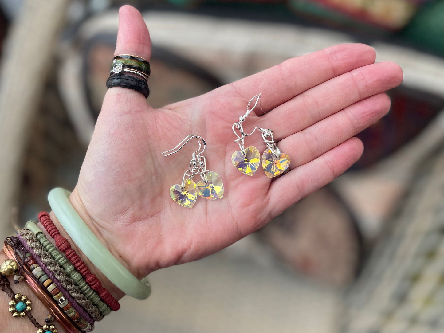 Cut glass heart earrings, rainbow earrings, Eco friendly gift for her, gift for girl, heart jewellery, hearts in sterling silver. Boho gifts