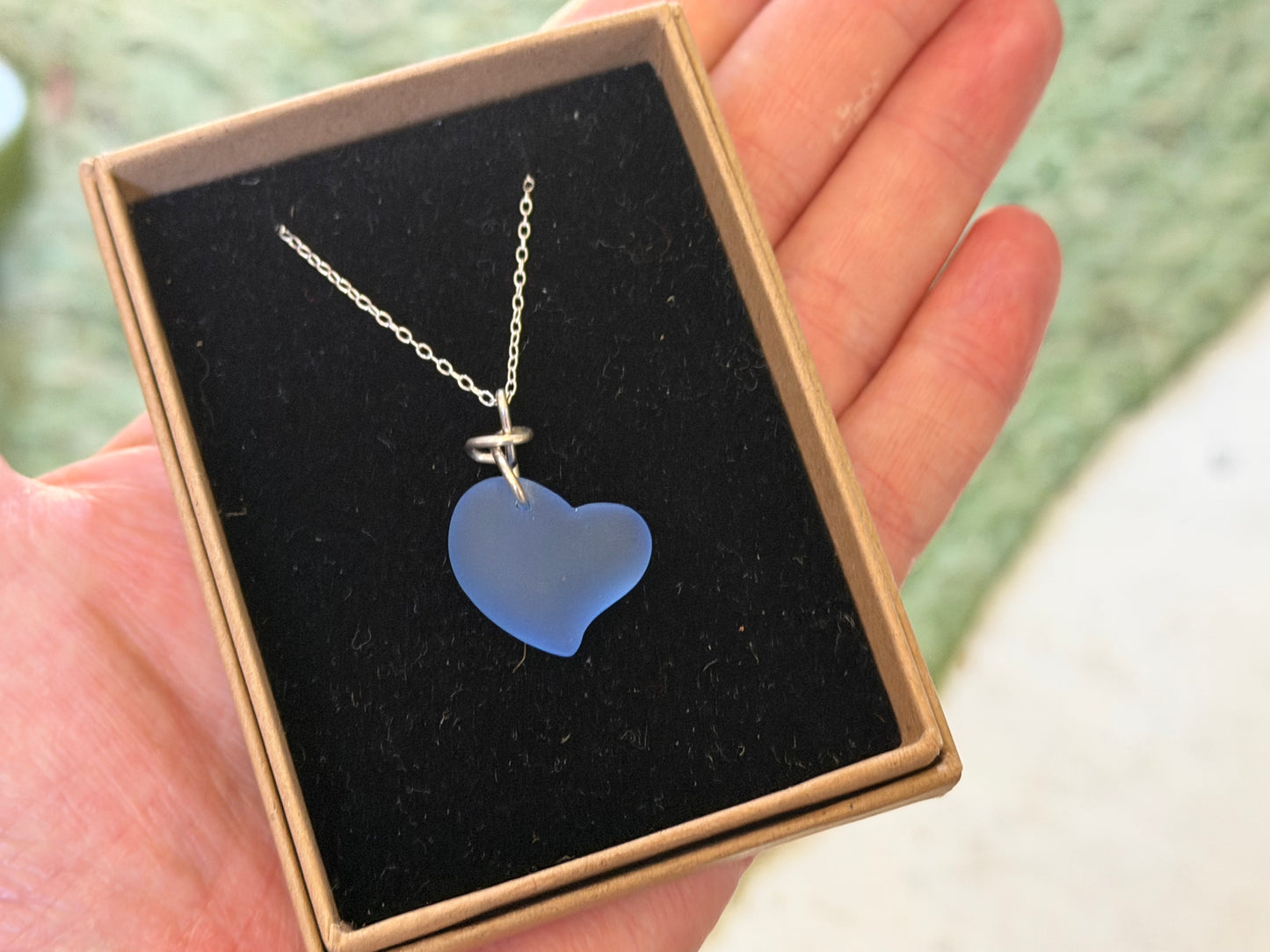 Sea glass heart necklace. Recycled necklace, gift for him. Ethical jewellery. Sea glass pendant. Eco friendly necklace, boho surf jewellery
