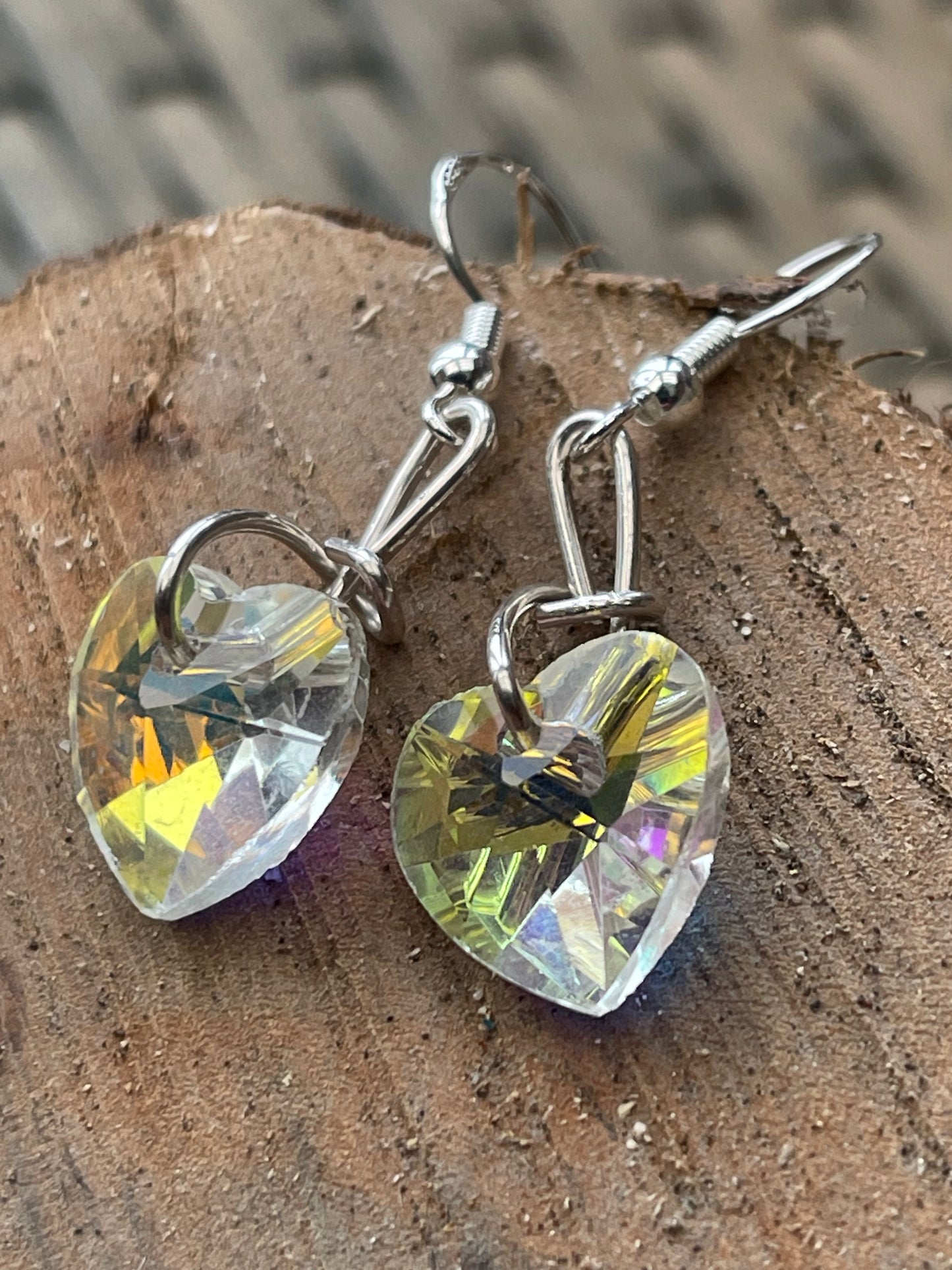 Cut glass heart earrings, rainbow earrings, Eco friendly gift for her, gift for girl, heart jewellery, hearts in sterling silver. Boho gifts