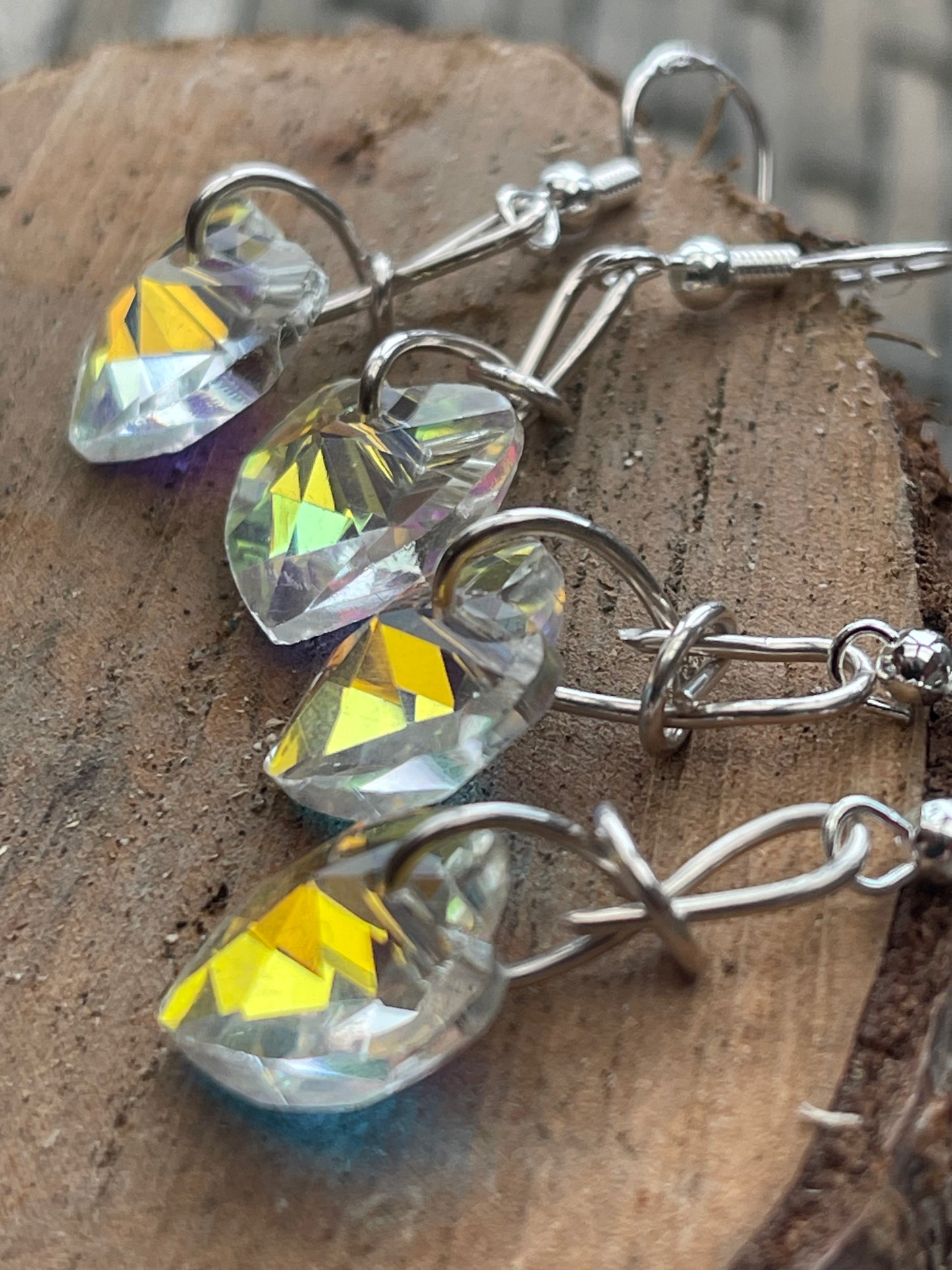 Cut glass heart earrings, rainbow earrings, Eco friendly gift for her, gift for girl, heart jewellery, hearts in sterling silver. Boho gifts