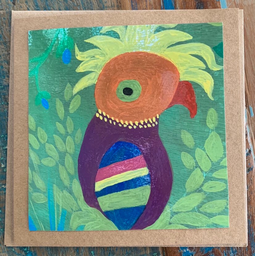 Handmade recycled card, crazy chicken card, eco friendly card, chicken card, ethical card, greetings card, recycled card, punk card