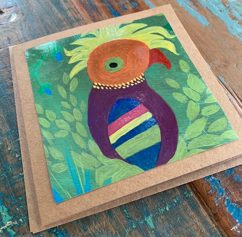 Handmade recycled card, crazy chicken card, eco friendly card, chicken card, ethical card, greetings card, recycled card, punk card