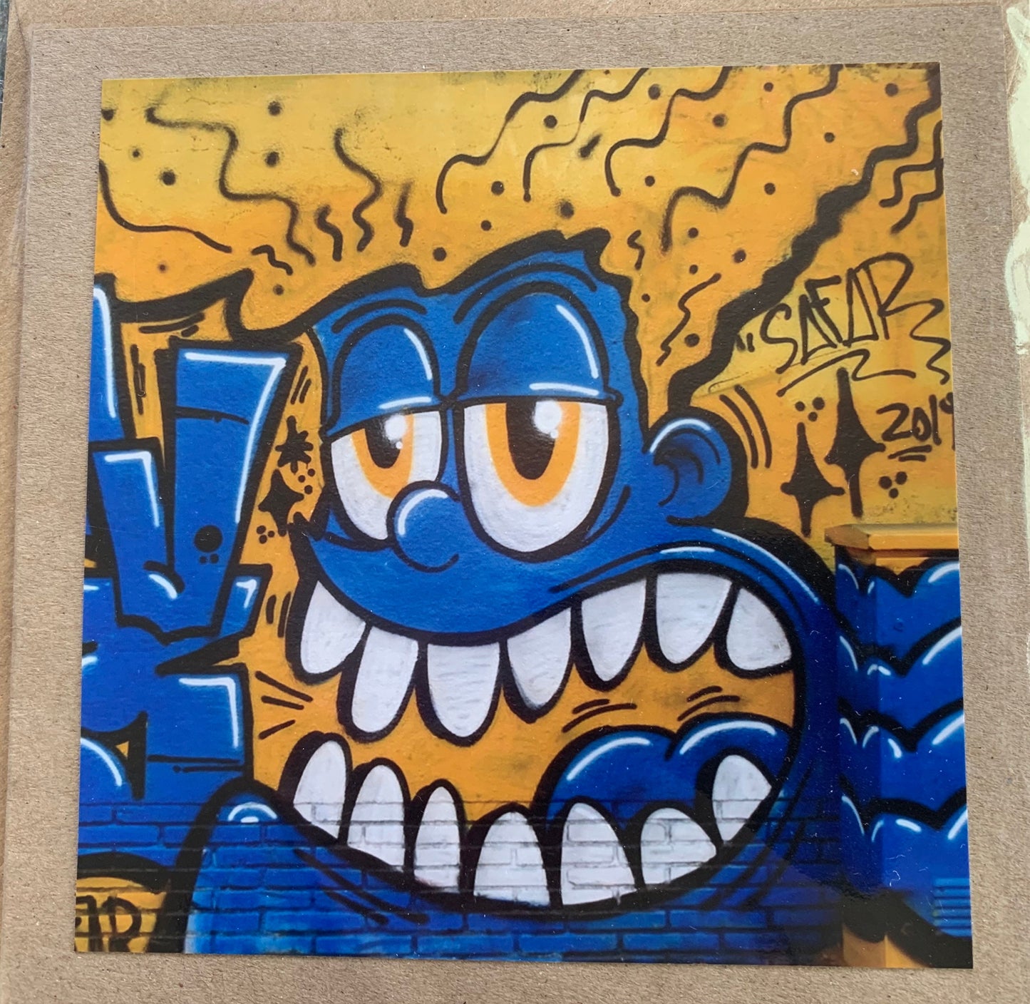 recycled card, eco friendly card, greetings card, happy blue monster. Birthday card, boys card, thank you card, Blank card, silly card