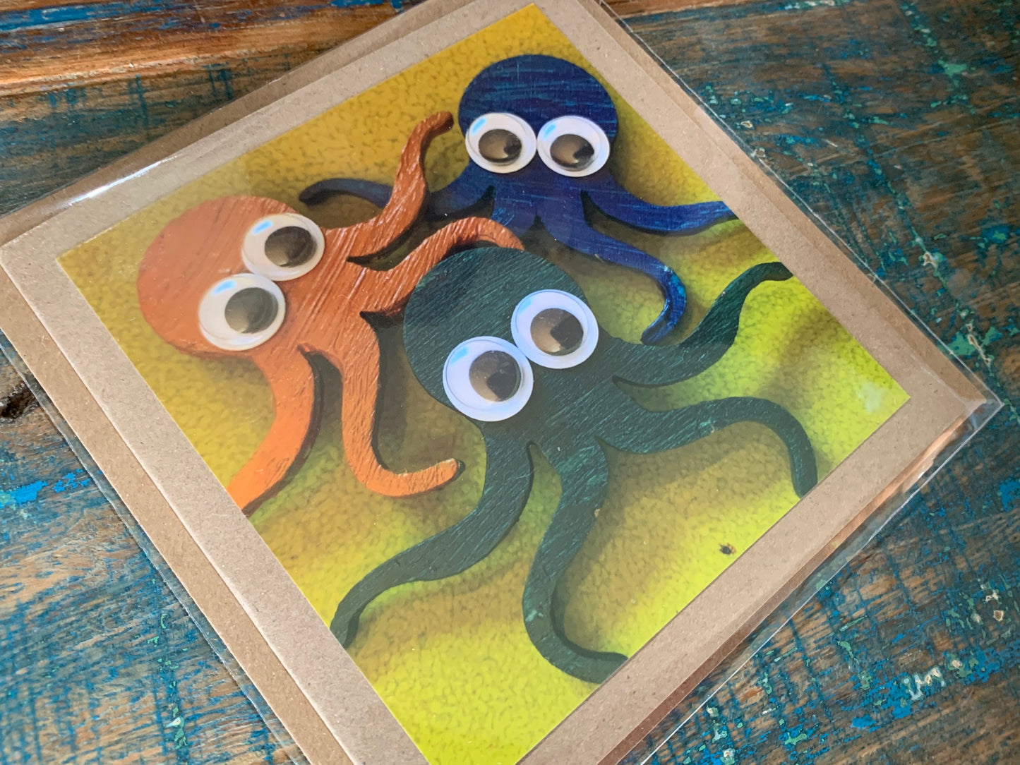 Eco octopus card, recycled card, birthday card, recycled card. Eco friendly card. Handmade card. Unusual Thank you card, blank gift card