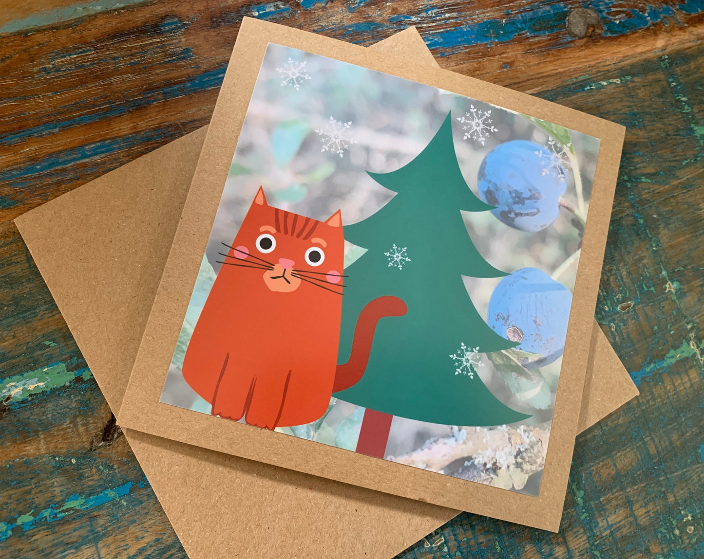 Christmas cat card, recycled Christmas card, Eco friendly Christmas card. Handmade christmas card, ethical Christmas, homemade Christmas