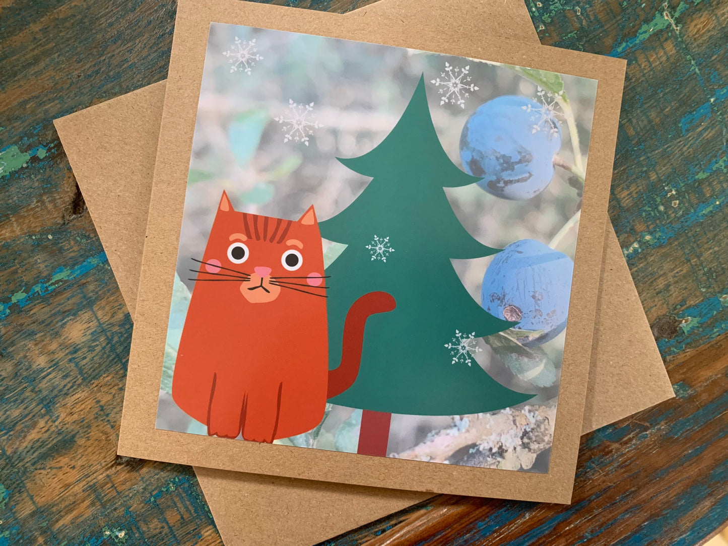 Christmas cat card, recycled Christmas card, Eco friendly Christmas card. Handmade christmas card, ethical Christmas, homemade Christmas