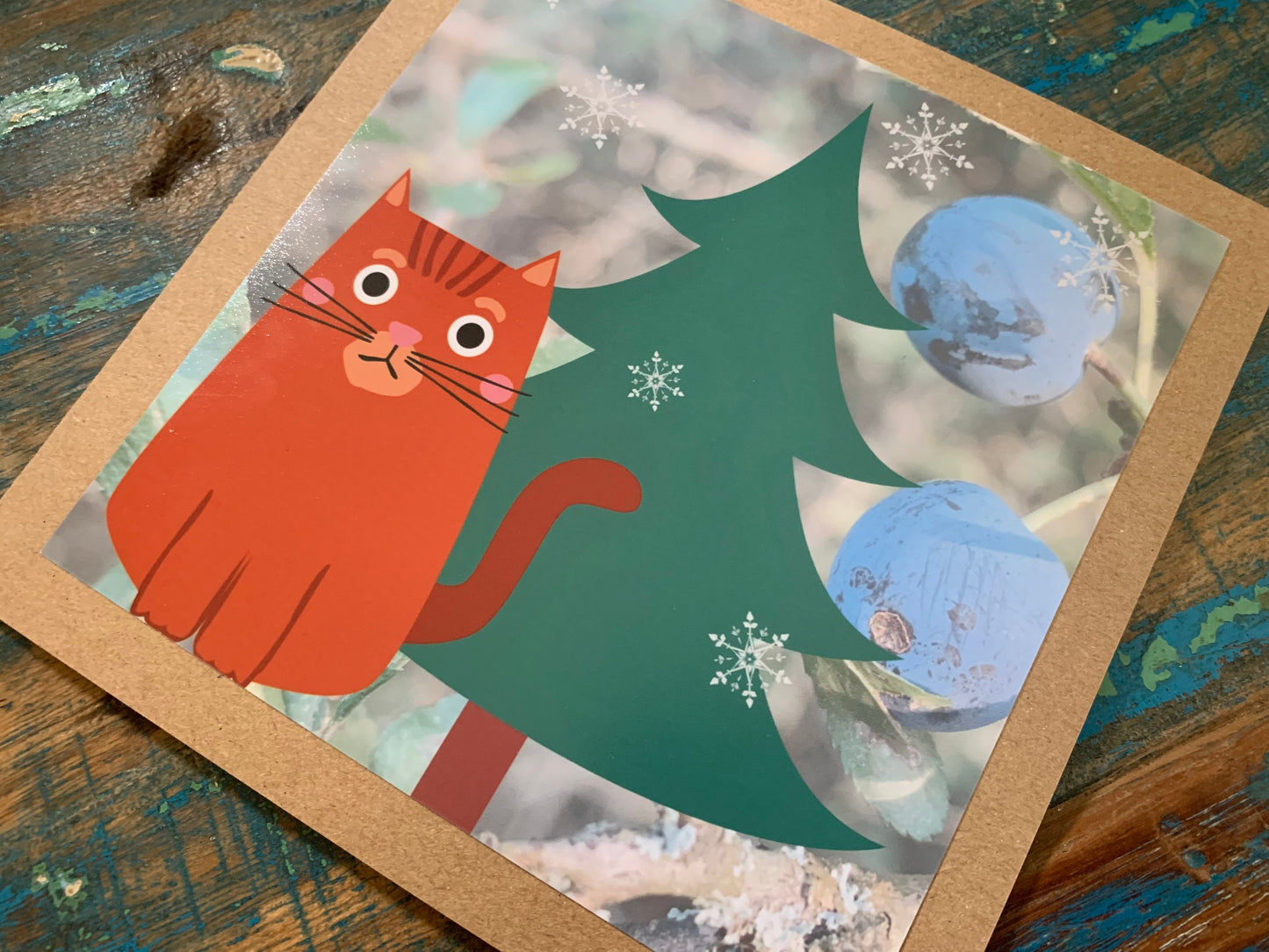 Christmas cat card, recycled Christmas card, Eco friendly Christmas card. Handmade christmas card, ethical Christmas, homemade Christmas