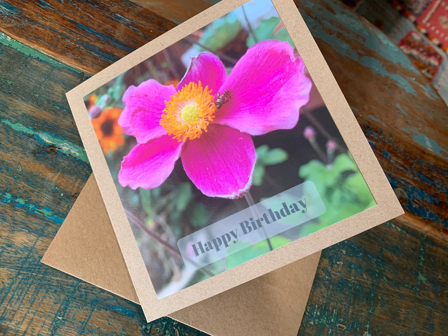 Flower card, recycled card, birthday card, pink birthday gift, Eco friendly card. Handmade birthday card. Unusual birthday card, floral card