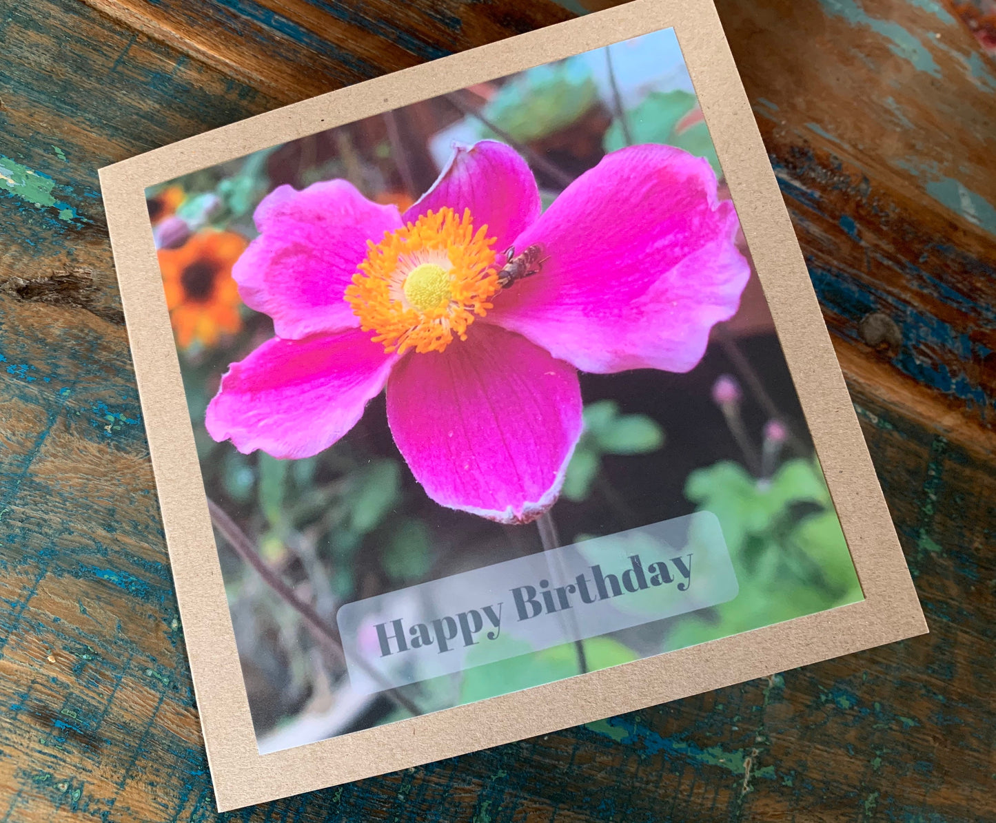 Flower card, recycled card, birthday card, pink birthday gift, Eco friendly card. Handmade birthday card. Unusual birthday card, floral card