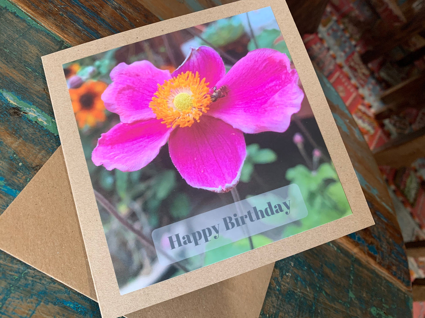 Flower card, recycled card, birthday card, pink birthday gift, Eco friendly card. Handmade birthday card. Unusual birthday card, floral card