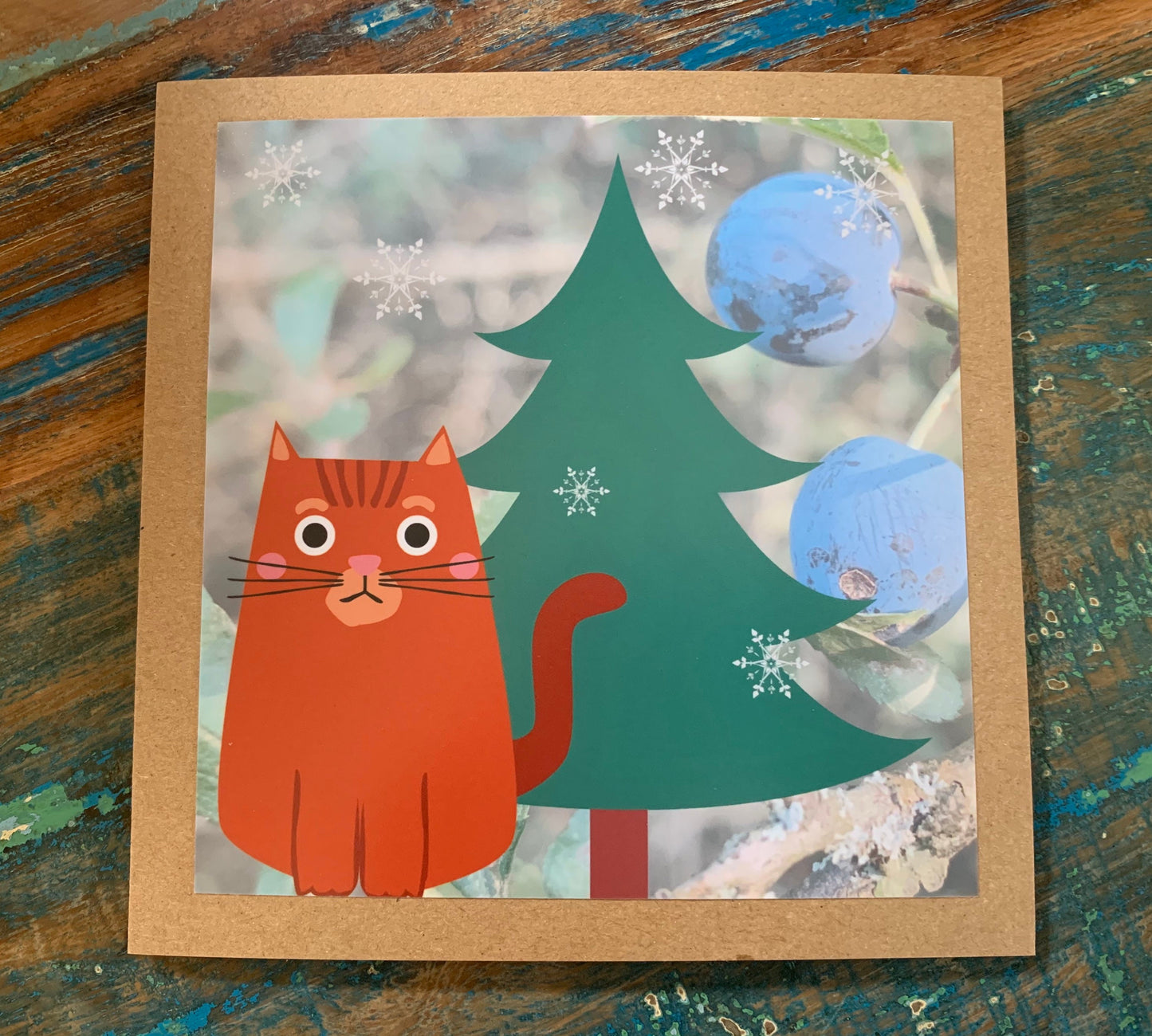 Christmas cat card, recycled Christmas card, Eco friendly Christmas card. Handmade christmas card, ethical Christmas, homemade Christmas
