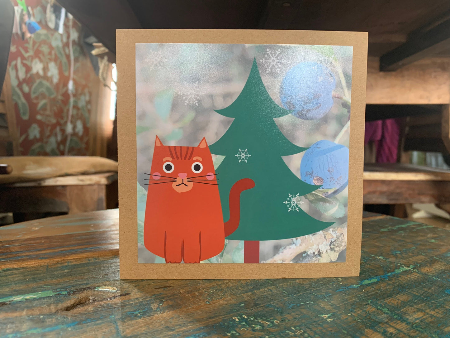 Christmas cat card, recycled Christmas card, Eco friendly Christmas card. Handmade christmas card, ethical Christmas, homemade Christmas