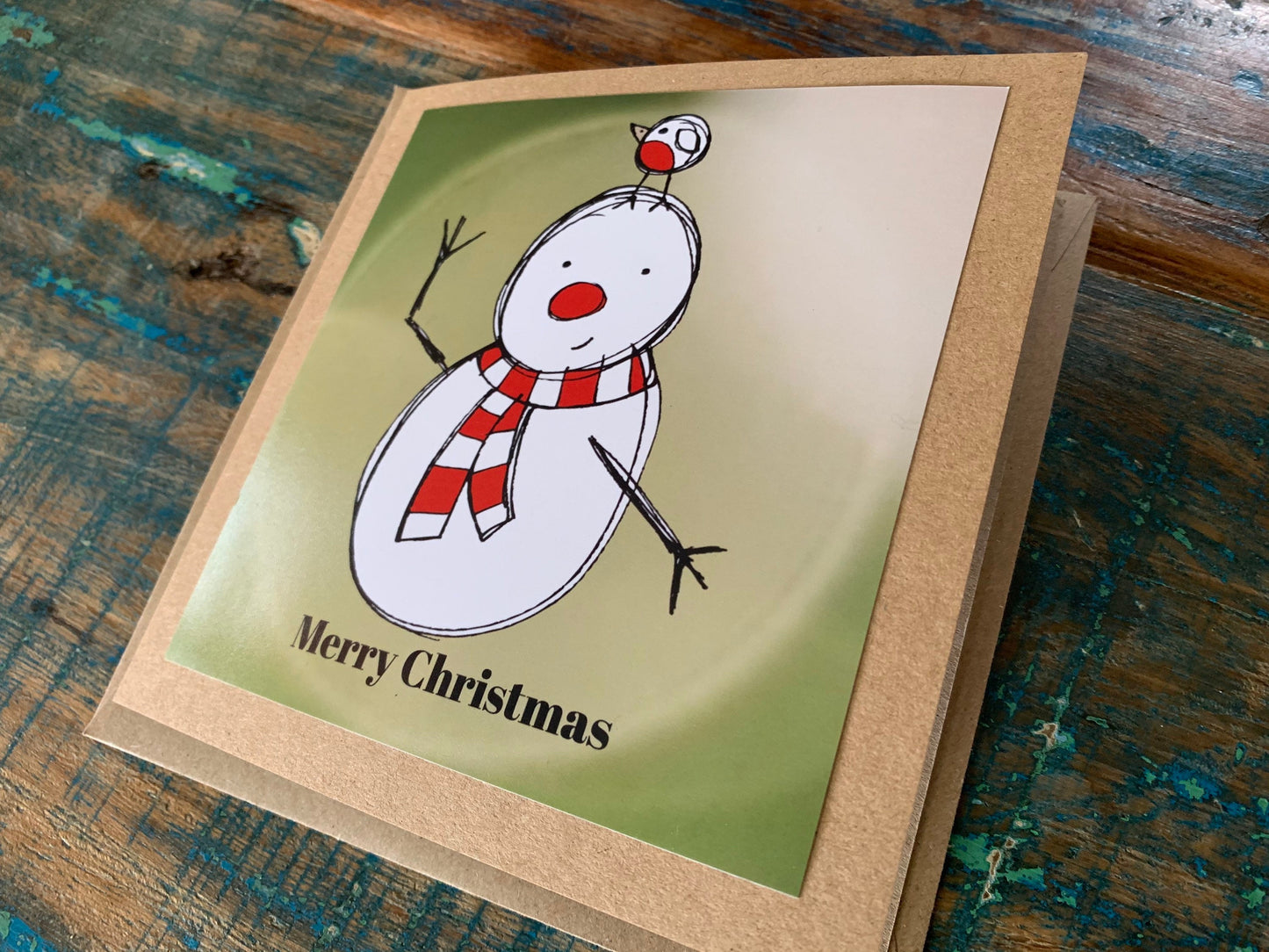 Snowman card, recycled card, Christmas card, Eco friendly card. Handmade card, blank gift card, Festive card, photo card, xmas card