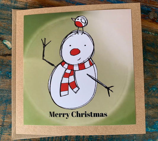 Snowman card, recycled card, Christmas card, Eco friendly card. Handmade card, blank gift card, Festive card, photo card, xmas card