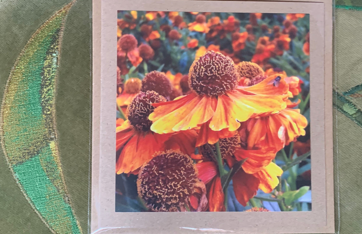 Flower card, handmade card for her. Recycled card, boho eco friendly card. Thank you card for gardener, gift for her, echinacea card