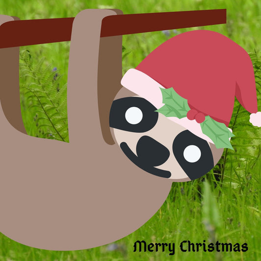 Christmas sloth card, recycled Christmas card, sloth xmas card, homemade Christmas. Eco friendly card. Handmade card, ethical Christmas card