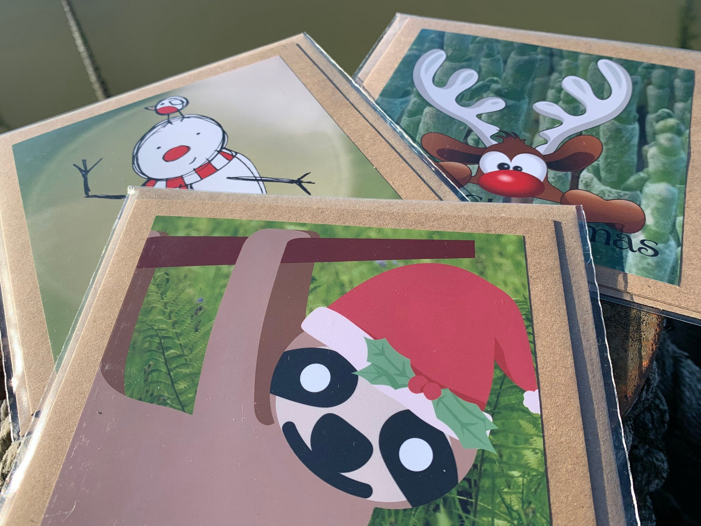 Christmas sloth card, recycled Christmas card, sloth xmas card, homemade Christmas. Eco friendly card. Handmade card, ethical Christmas card