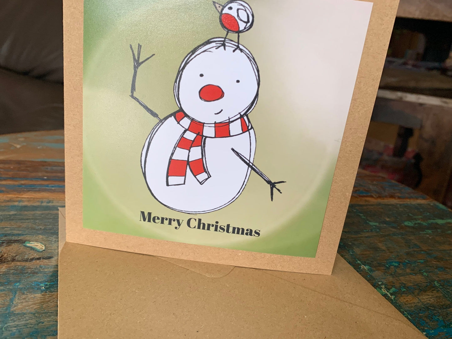 Christmas snowman card, recycled Christmas card, robin card, homemade Christmas. Eco friendly card. Handmade card, ethical Christmas card