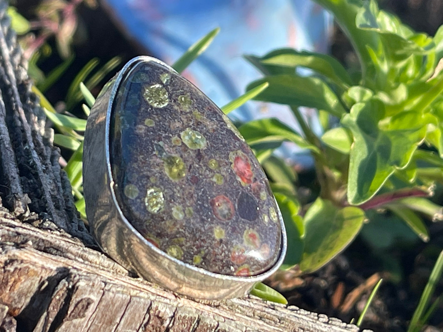 Gogunjula jasper ring. Handmade ring, gift for her, gift for him, unusual ring, Green jasper jewellery, boho jewellery, large gemstone ring