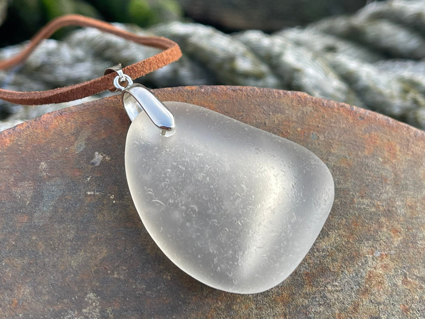 Sea glass necklace. Recycled gift, boho necklace, unusual gift for him, eco friendly gift for man, sea glass pendant, ethical jewellery