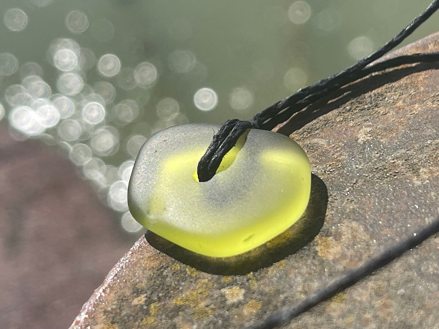 Green sea glass necklace. Recycled necklace, gift for him. Ethical jewellery. Sea glass pendant. Eco friendly necklace, boho surf jewellery