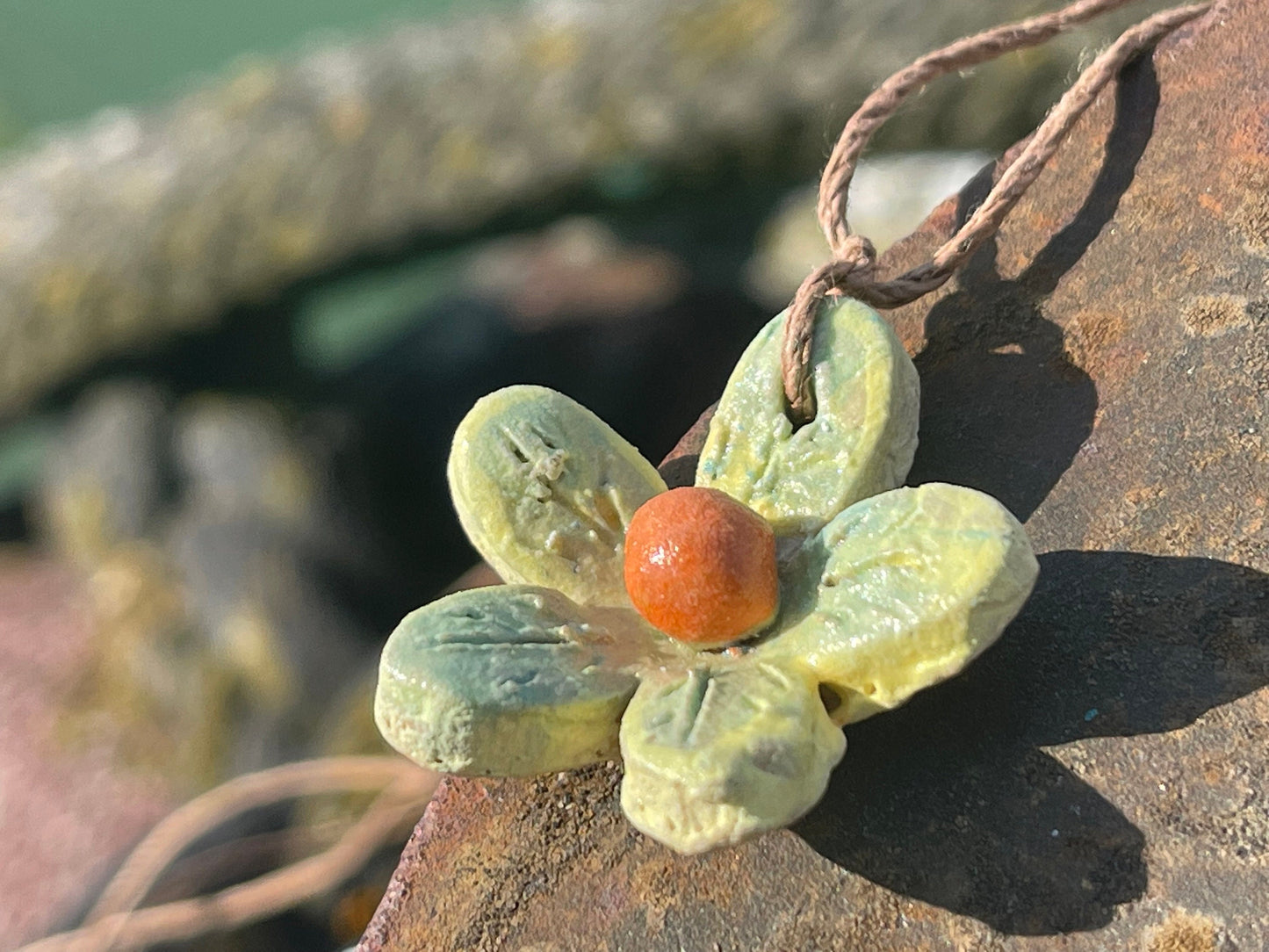 Flower necklace. Yellow necklace, unique jewellery, floral necklace, handmade flower pendant, ethical jewellery, eco friendly jewellery