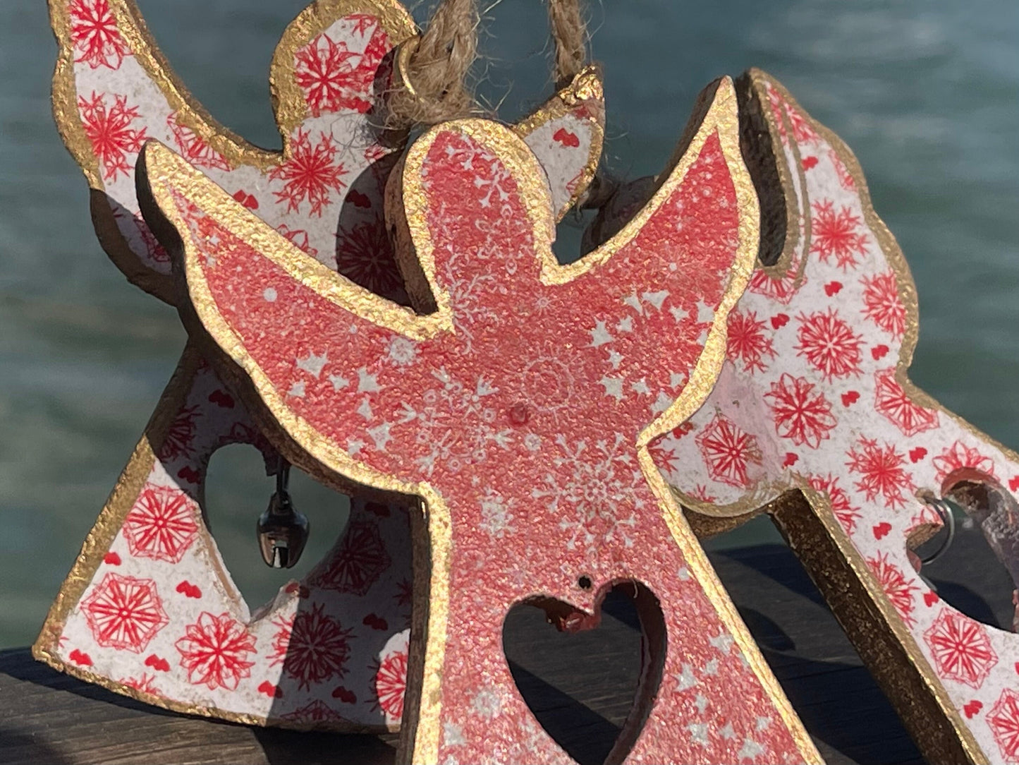 Three handmade Christmas tree decorations, eco friendly Christmas baubles, traditional Christmas decorations for the tree, angel decorations