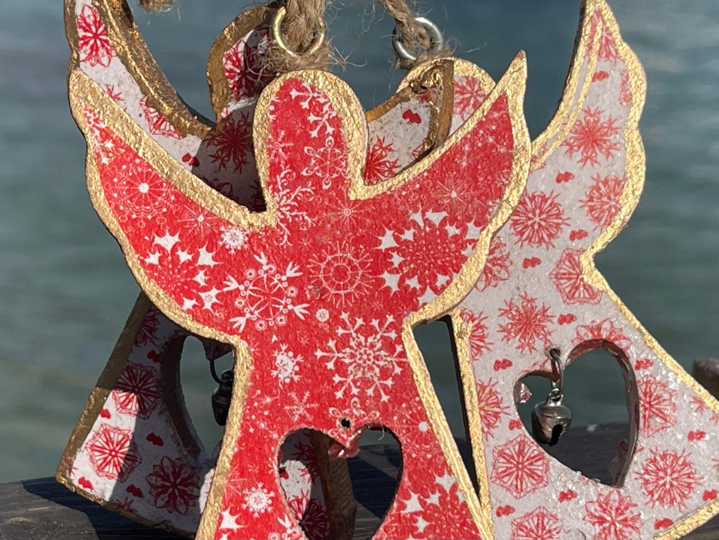 Three handmade Christmas tree decorations, eco friendly Christmas baubles, traditional Christmas decorations for the tree, angel decorations