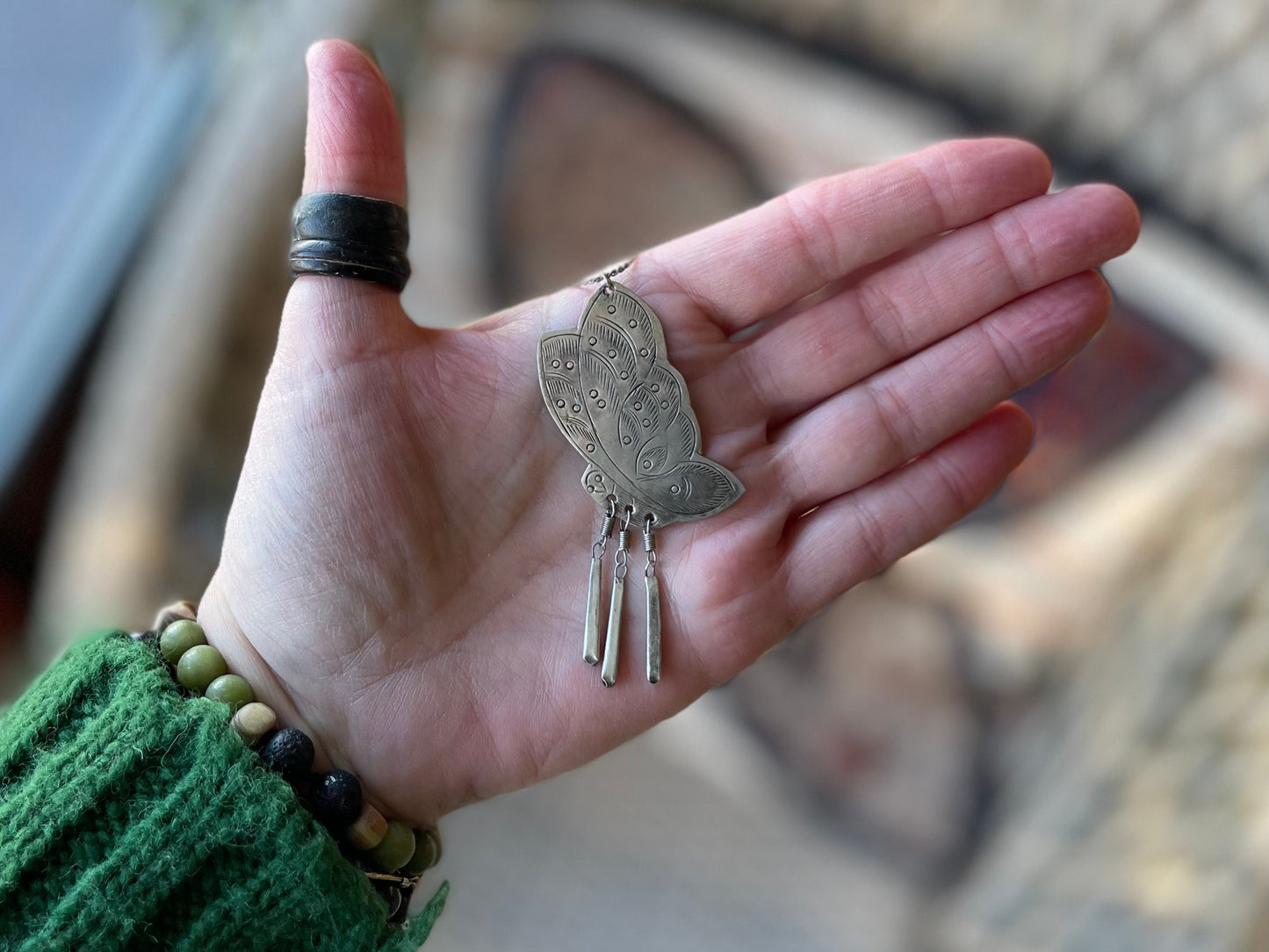 Butterfly necklace, hippy necklace, butterfly pendant, pre loved gift for her. Unusual necklace, butterfly jewellery, bohemian necklace