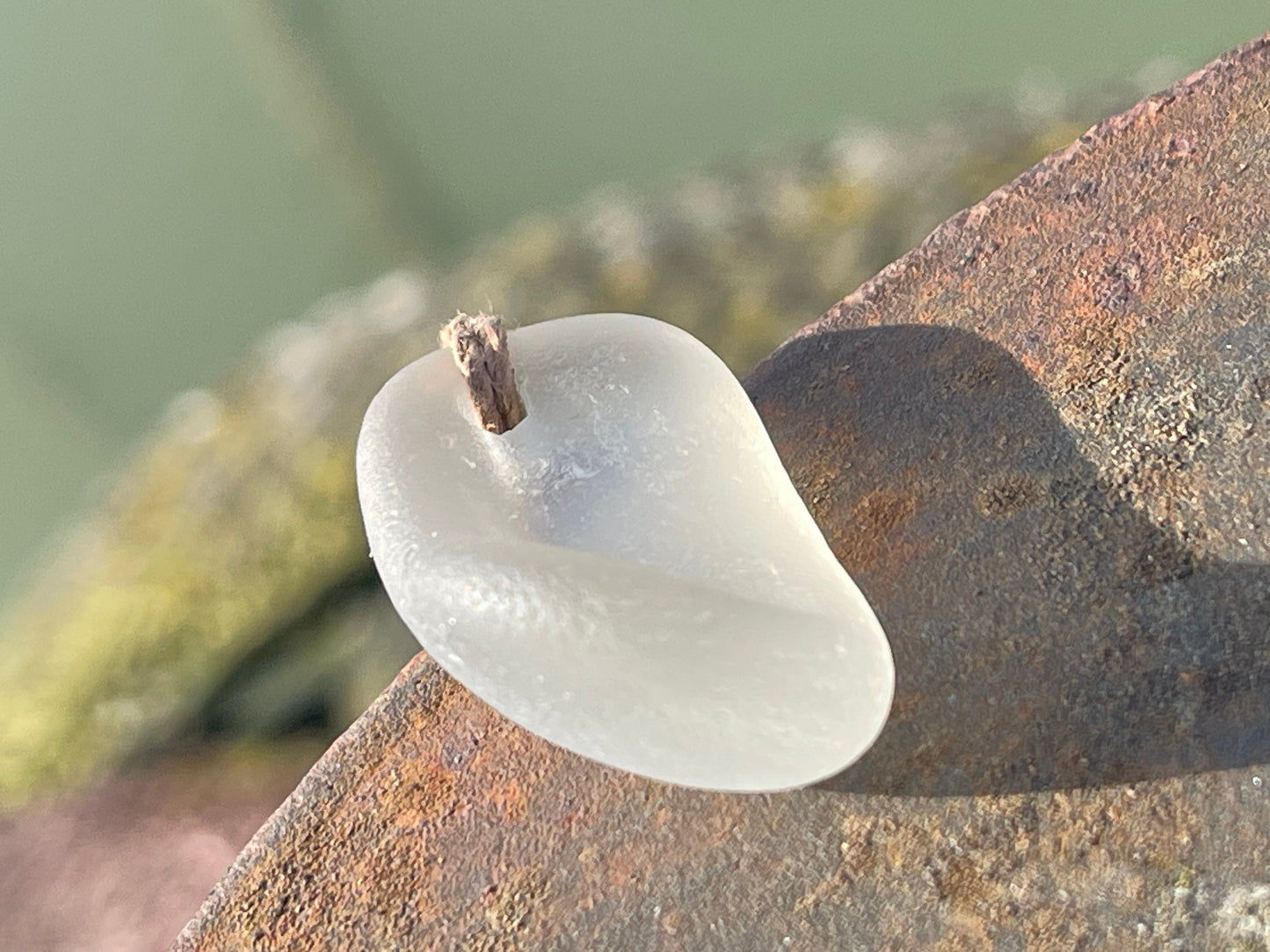 White sea glass necklace. Recycled necklace, gift for him. Ethical jewellery. Sea glass pendant. Eco friendly necklace, boho surf jewellery