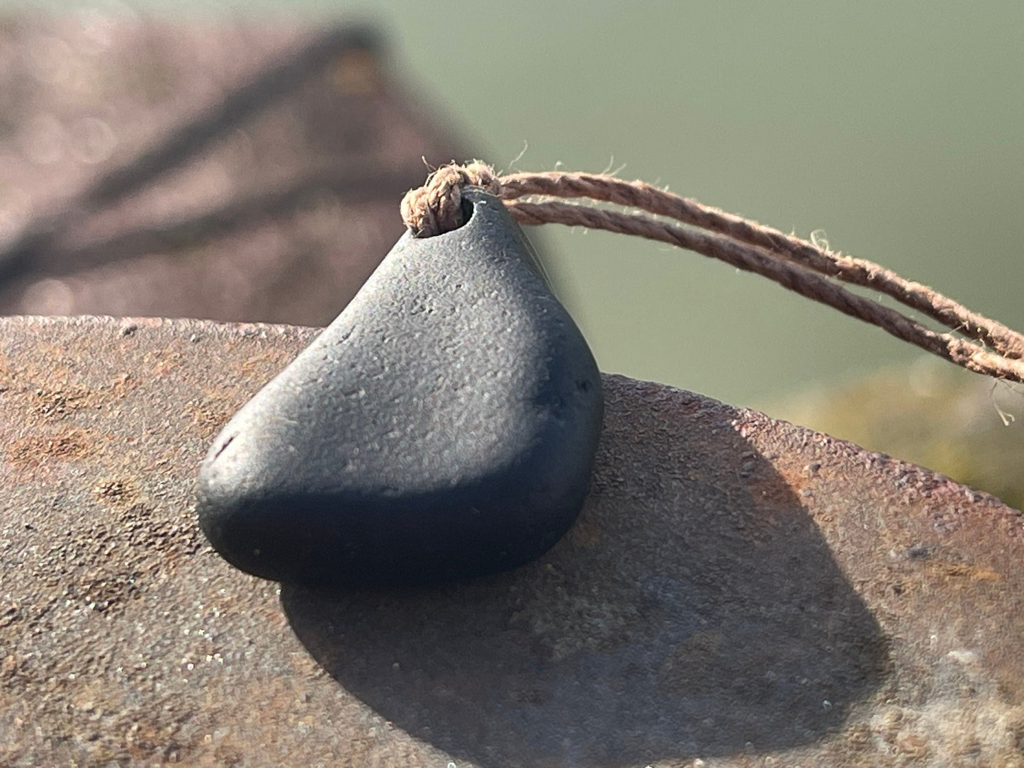 Green sea glass necklace. Recycled necklace, gift for him. Ethical jewellery. Sea glass pendant. Eco friendly necklace, boho surf jewellery