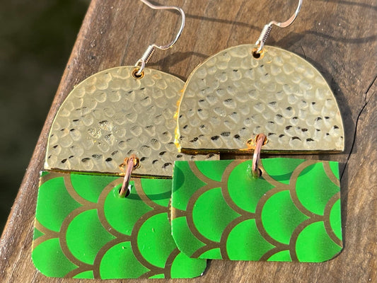 Bright green earrings, boho jewellery, unique earrings, eco friendly jewellery, gift for her, ethical jewellery, large statement earrings.
