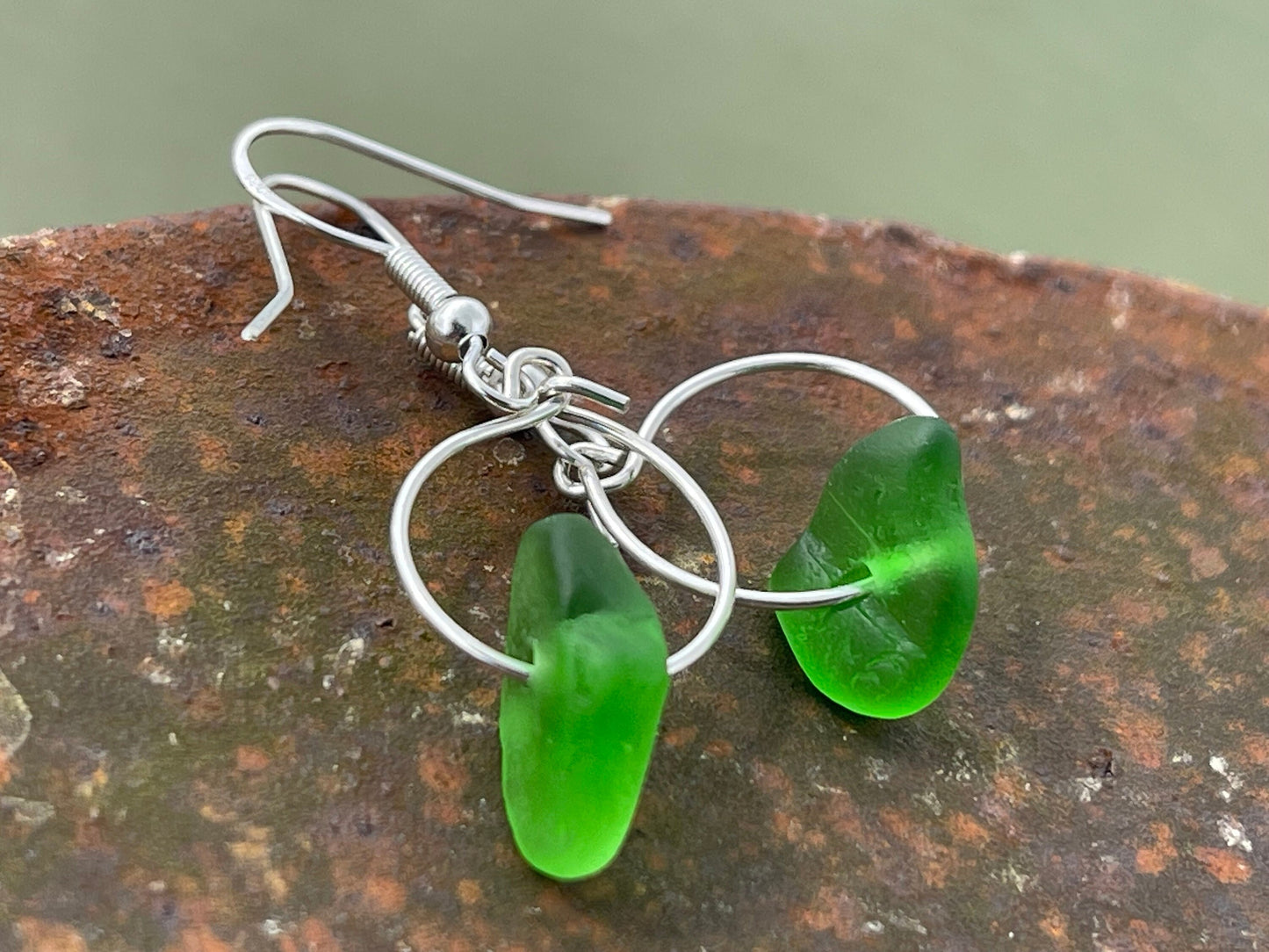 Sustainable jewellery. Eco friendly jewellery. Sea glass hoop earrings, ethical jewellery, handmade sea glass jewellery, ethical jewelry