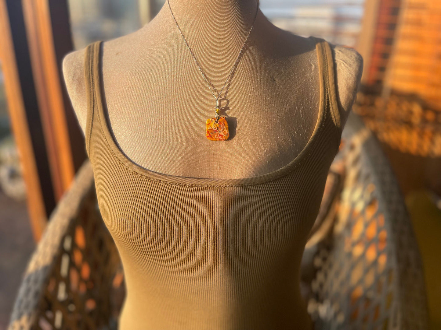 Handmade Butterfly Necklace, Unique Boho Jewellery. Yellow Ceramic Pendant