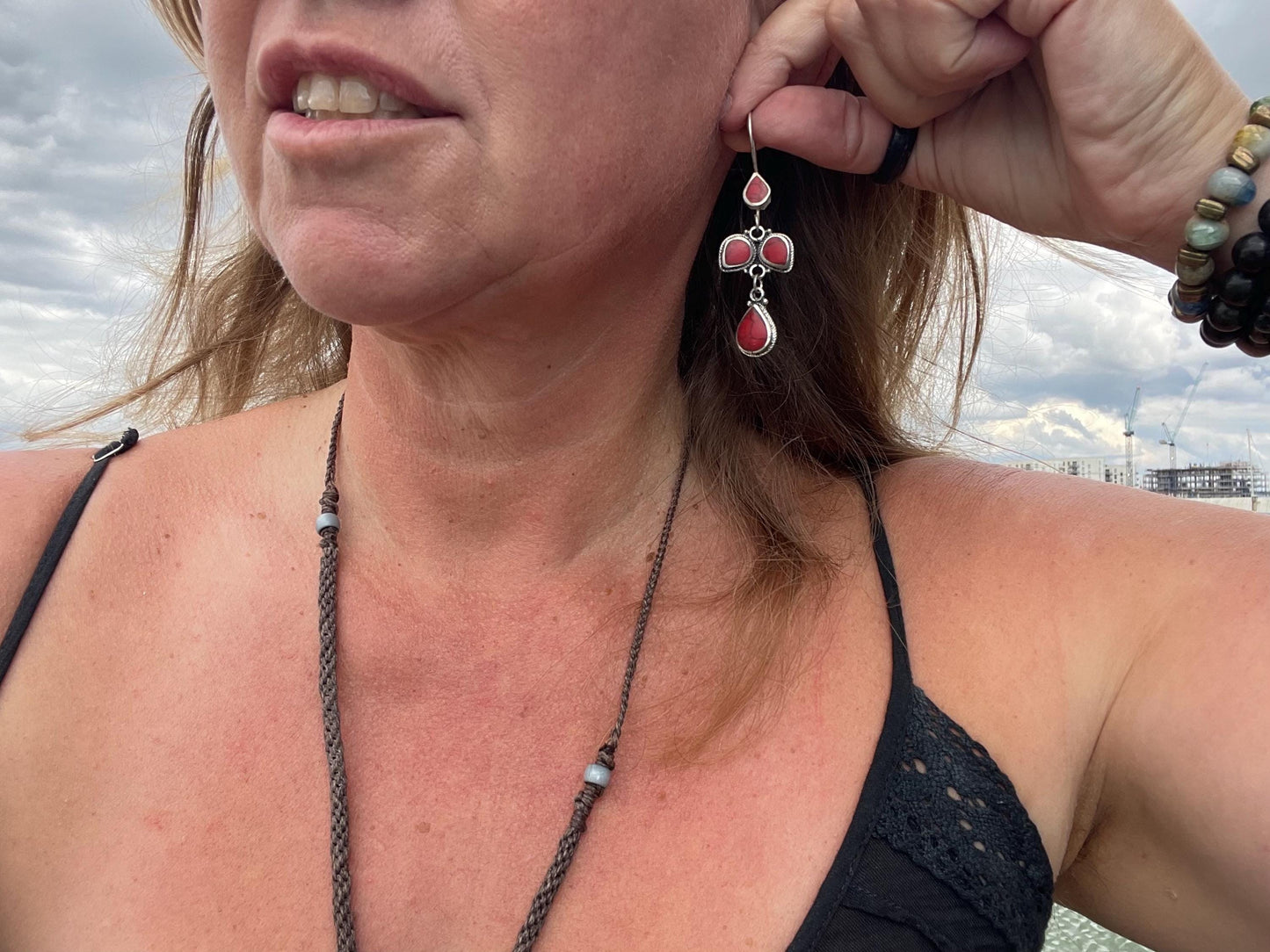 Gypsy jewellery, vintage teardrop earrings, red jewellery, ethical jewellery, gypsy earrings, romantic gifts, eco friendly jewellery