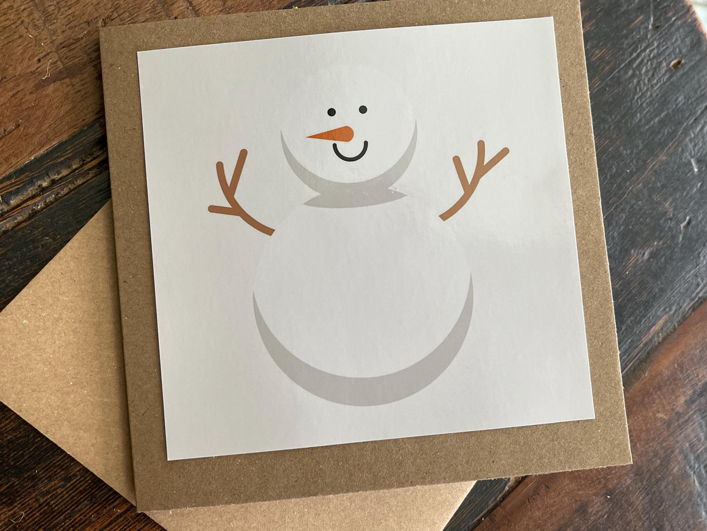 Christmas snowman card, recycled Christmas card, homemade Christmas card. Eco friendly card. Handmade card, ethical Christmas card