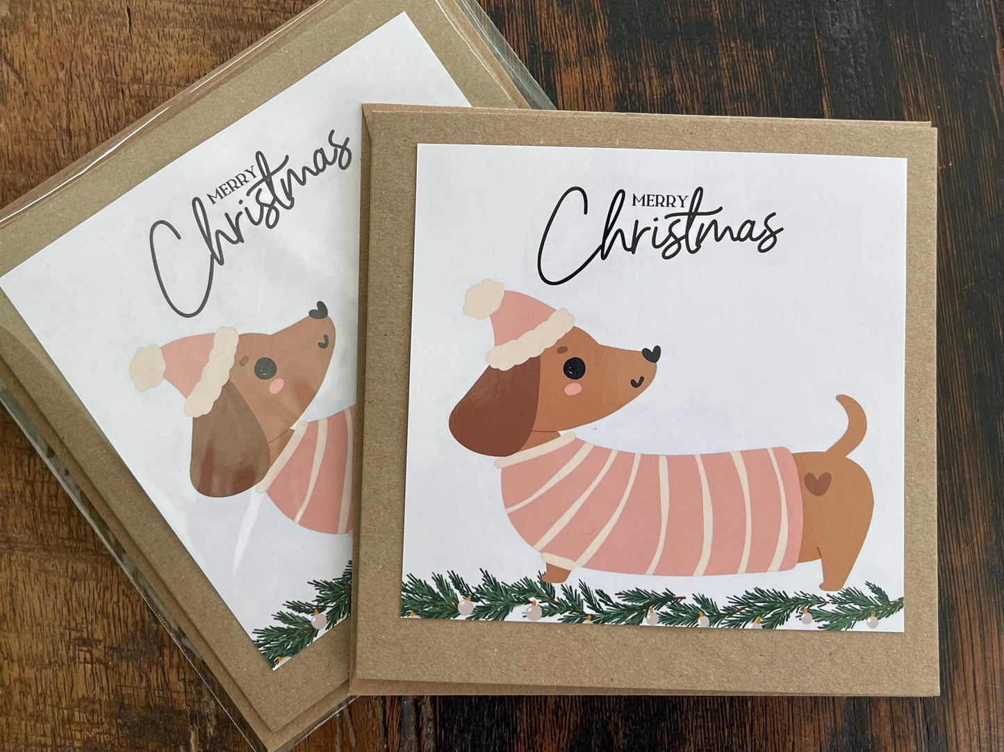 Recycled Christmas card. Christmas sausage dog card, dog christmas card. Eco friendly Christmas card. Xmas dog card, ethical Christmas card