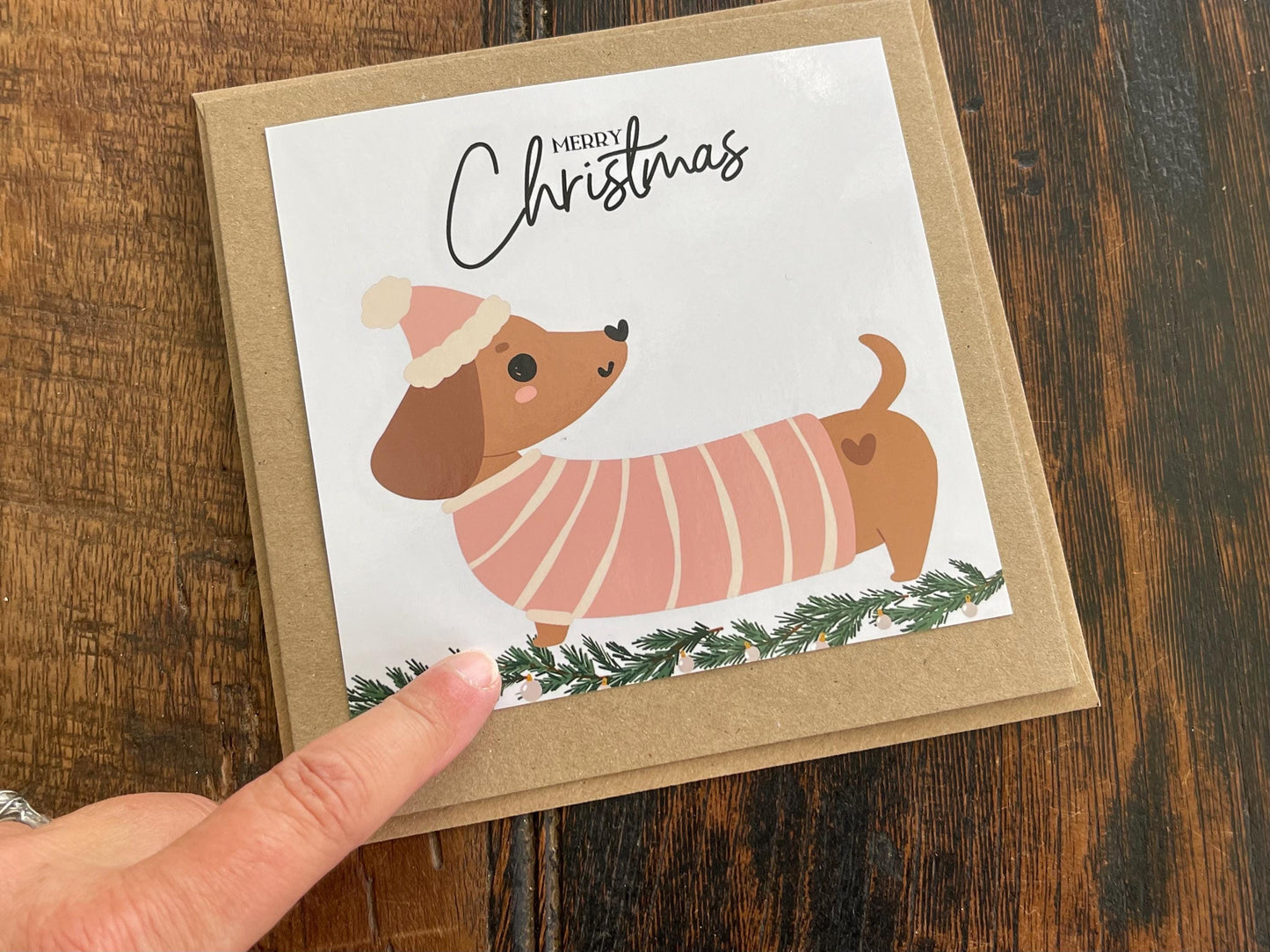 Recycled Christmas card. Christmas sausage dog card, dog christmas card. Eco friendly Christmas card. Xmas dog card, ethical Christmas card