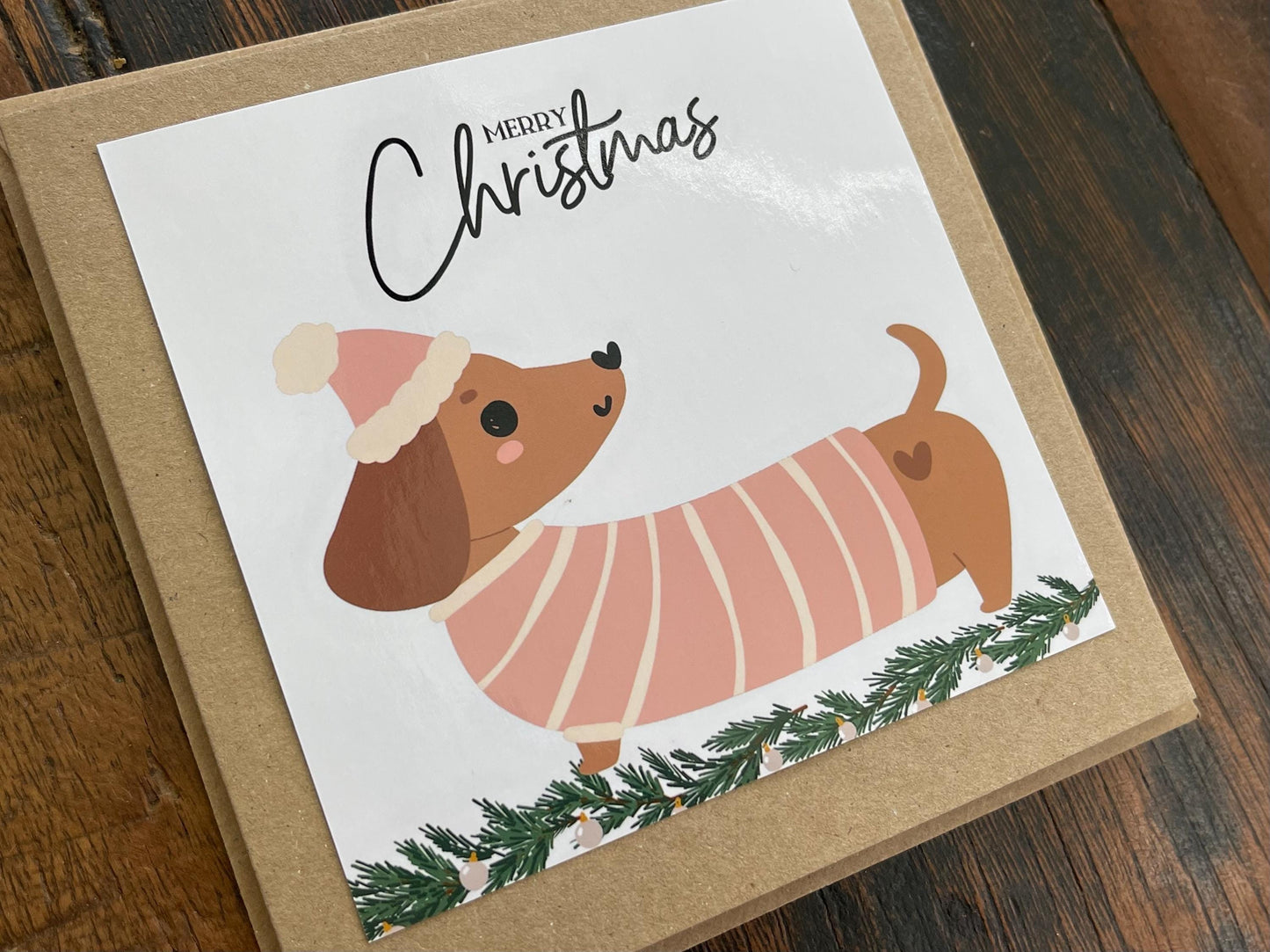 Recycled Christmas card. Christmas sausage dog card, dog christmas card. Eco friendly Christmas card. Xmas dog card, ethical Christmas card