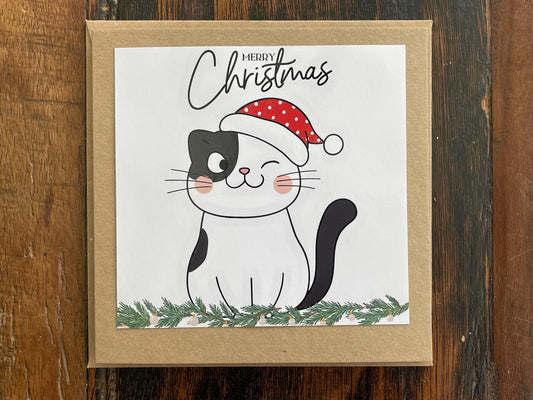 Recycled Christmas card. Christmas cat card, cat christmas card. Eco friendly Christmas card. Xmas cat card, ethical Christmas card