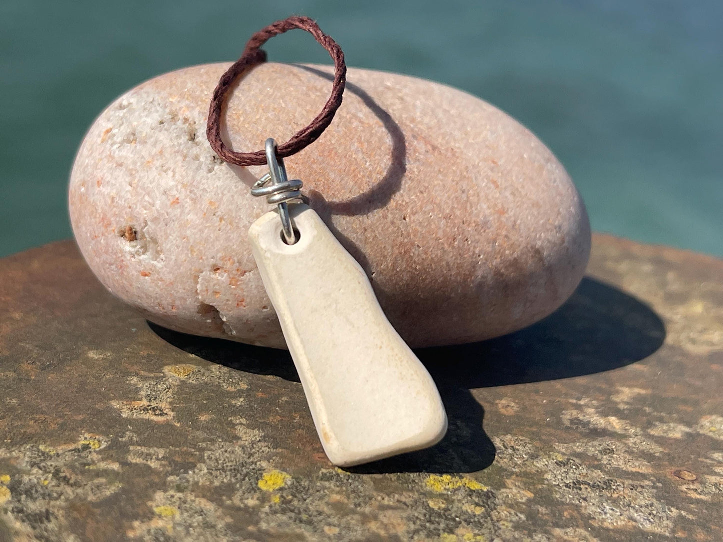 Recycled necklace, sea pottery necklace, eco friendly gift for her. Handmade necklace, ethical jewellery, pink necklace, earthy jewellery