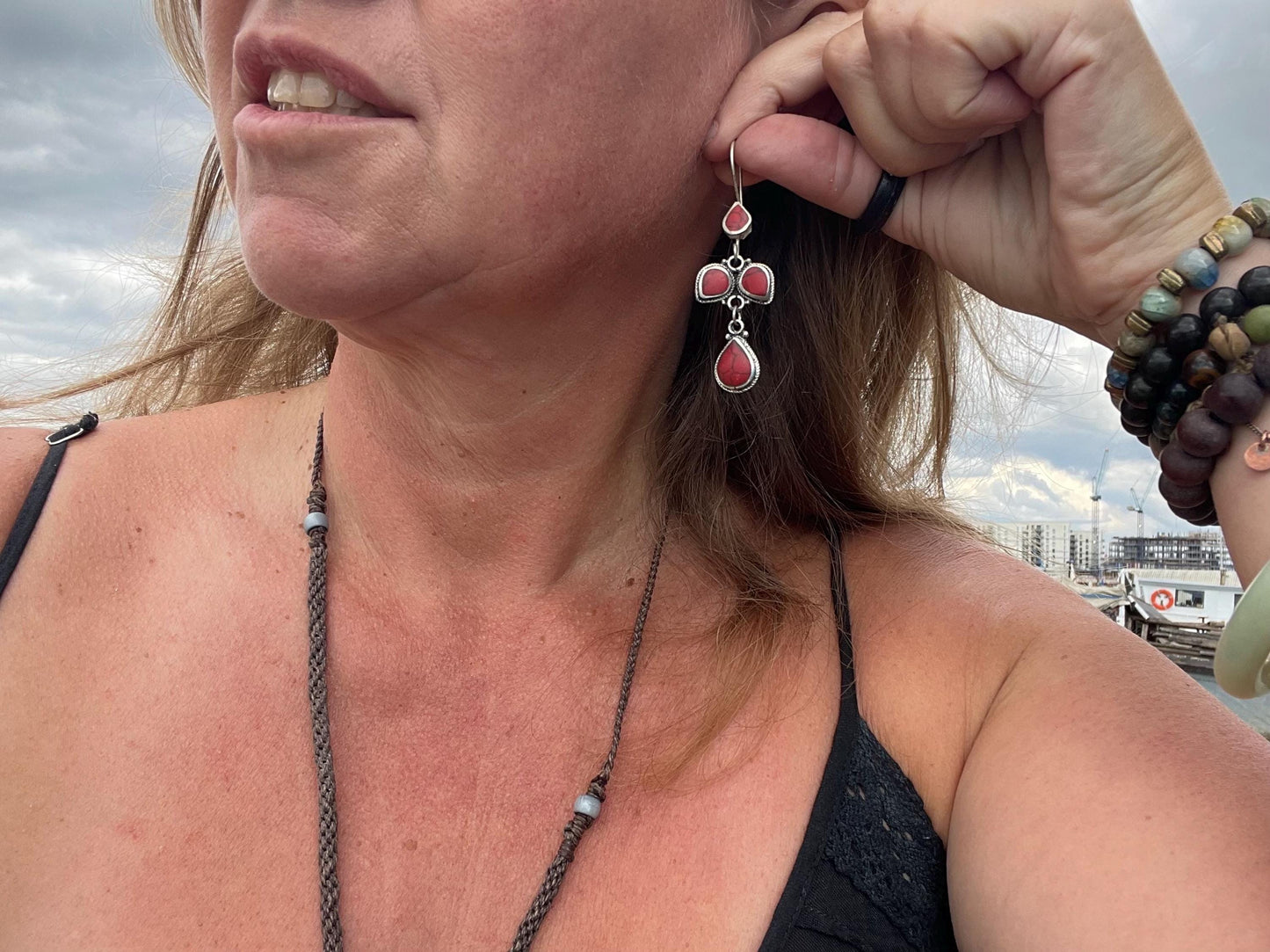 Gypsy jewellery, vintage teardrop earrings, red jewellery, ethical jewellery, gypsy earrings, romantic gifts, eco friendly jewellery