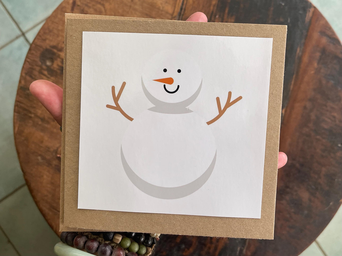 Christmas snowman card, recycled Christmas card, homemade Christmas card. Eco friendly card. Handmade card, ethical Christmas card