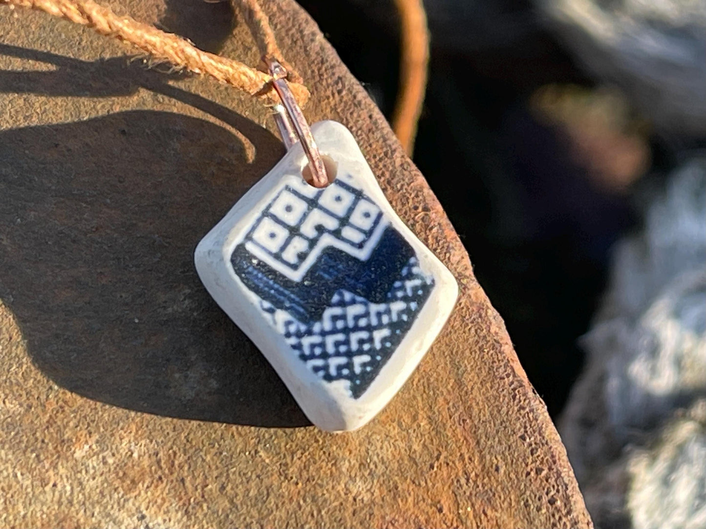 Rustic sea pottery necklace. Recycled necklace, unisex necklace. Surf necklace, hippy necklace, Gift for him, handmade gift for her, ethical