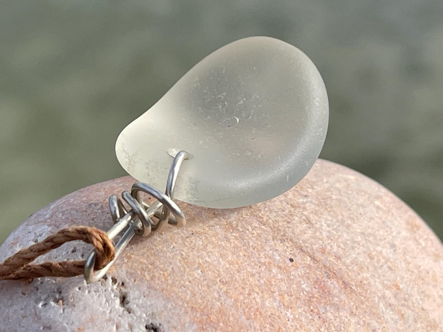 White sea glass necklace. Recycled necklace, gift for him. Ethical jewellery. Sea glass pendant. Eco friendly necklace, boho surf jewellery