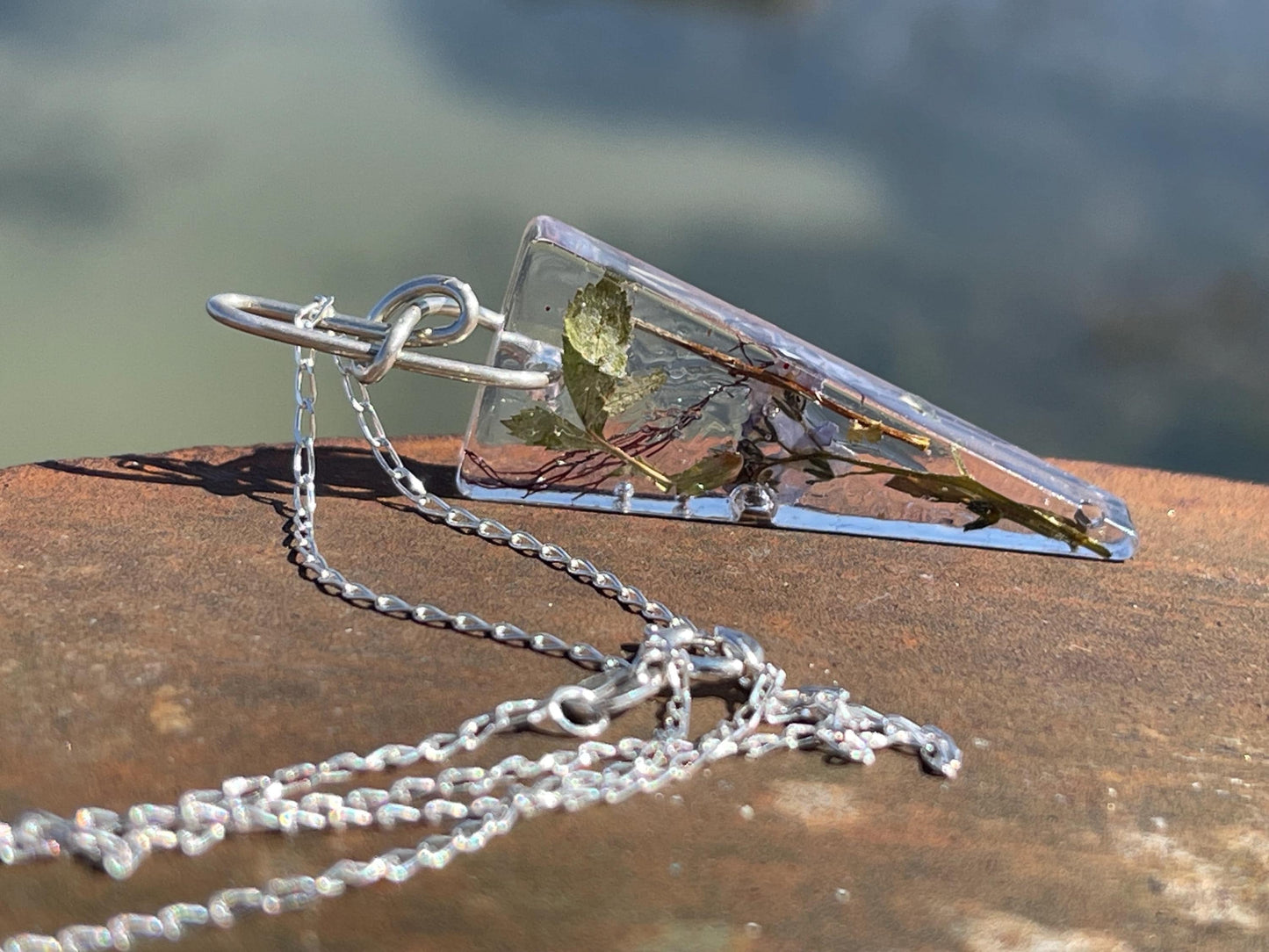 Forget-me-not necklace on recycled sterling silver.  Boho gift for her, flower pendant, boho jewellery, handmade necklace, remembrance gift