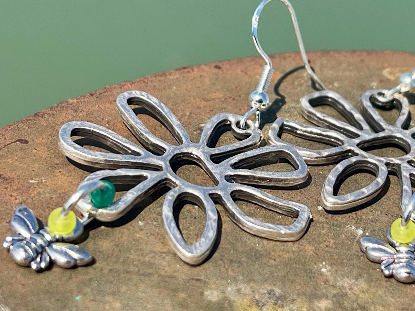 Recycled silver bee earrings, bee jewellery, gift for gardener, Gift for her, unusual earrings, ethical jewellery, boho handmade earrings