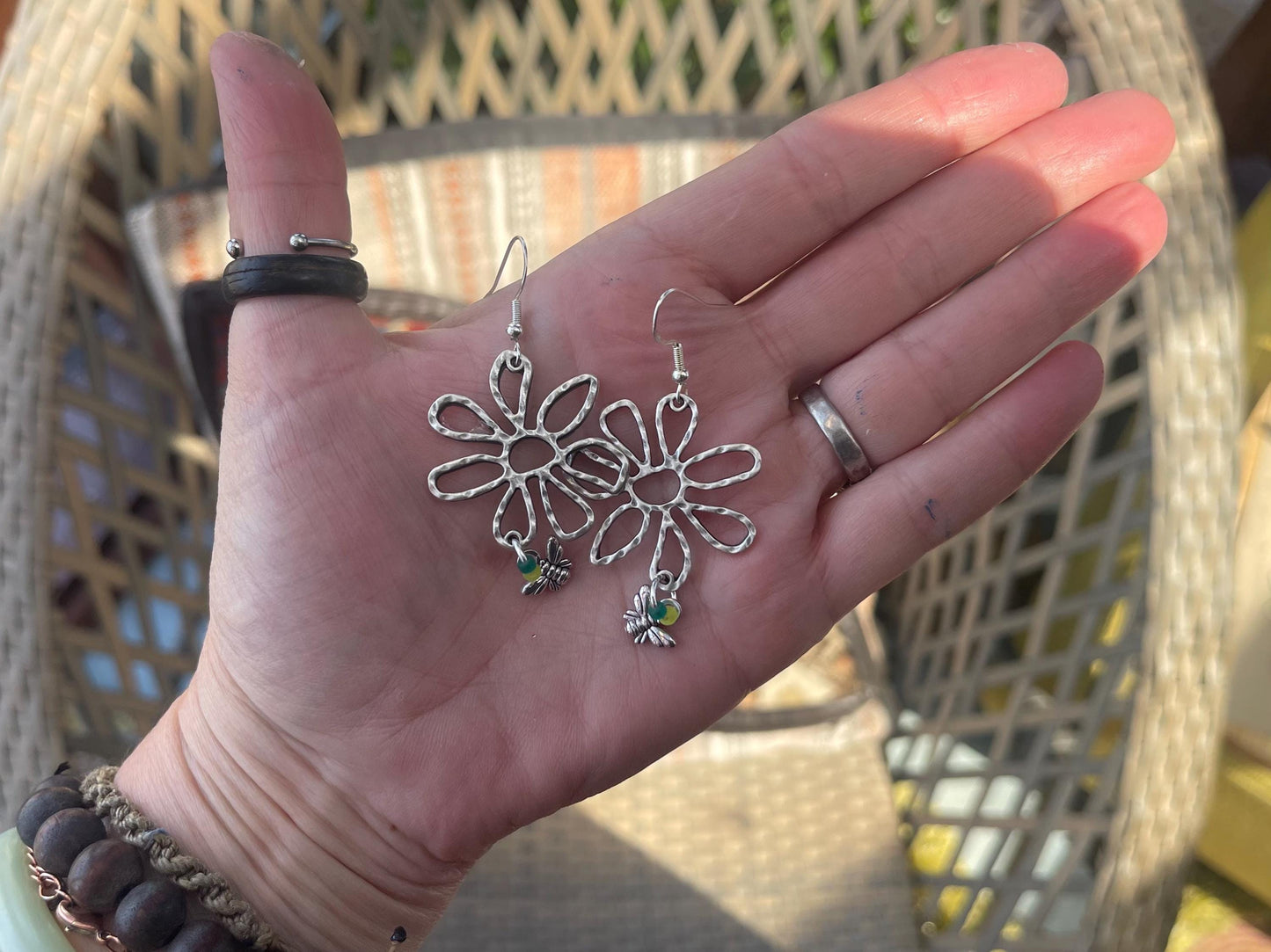 Recycled silver bee earrings, bee jewellery, gift for gardener, Gift for her, unusual earrings, ethical jewellery, boho handmade earrings