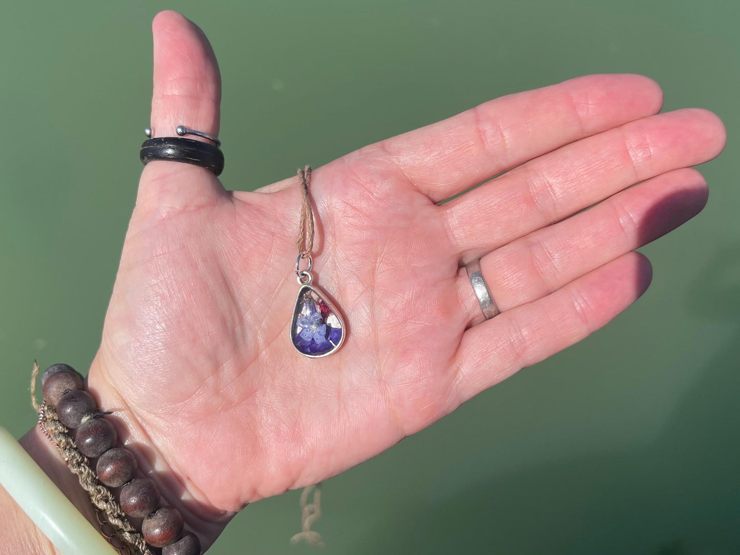 Flower necklace, ethical jewellery, violet necklace, handmade necklace, boho jewellery, Unusual gift for her, flower pendant, unique gifts.
