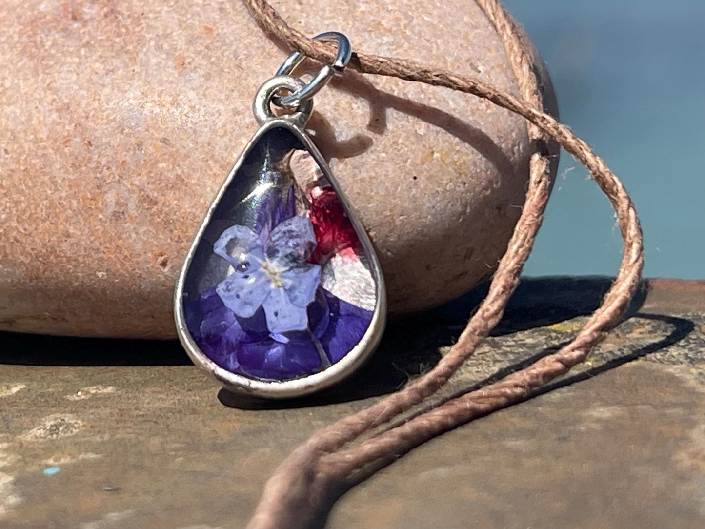 Flower necklace, ethical jewellery, violet necklace, handmade necklace, boho jewellery, Unusual gift for her, flower pendant, unique gifts.